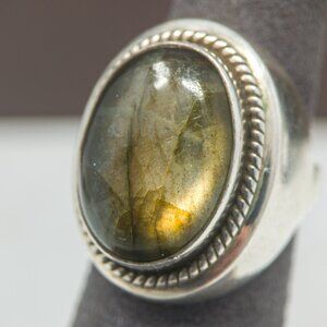 Large Labradorite Cabochon Ring • 925 Silver